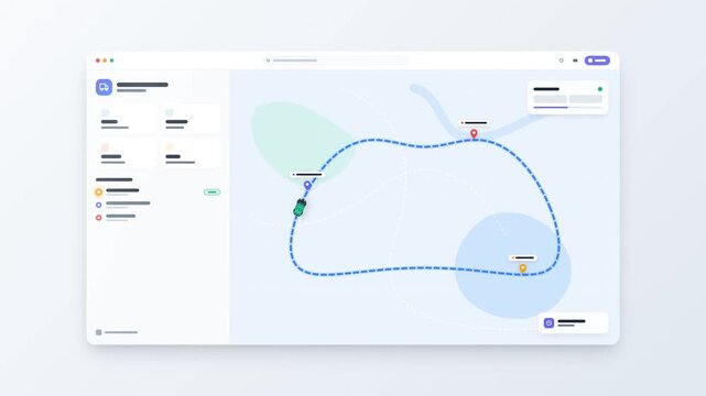 Map Dashboard Animation Showing Truck Moving Along Delivery Route