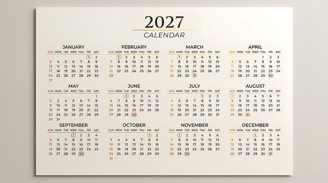 2027 Annual Calendar Template &ndash; Minimalist Professional Year Planner