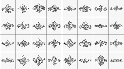 Elegant Floral Fleur de lis Ornament Collection in Black and White Design © Dina