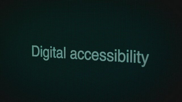 Digital Accessibility word text typing animation on a computer screen in After Effects. Motion graphics highlight inclusion, usability, and modern technology access concepts.