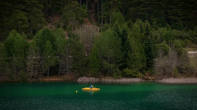 Pedal Boat in Doxa Lake Scenario, Forest and Mountain In Feneos, Corinthia, Greece