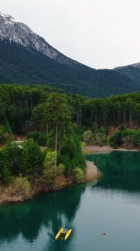 Pedal Boat in Doxa Lake Scenario, Forest and Mountain In Feneos, Corinthia, Greece