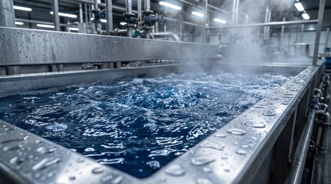 Purple dye solution in a large industrial textile factory metal vat machine