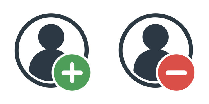User account management icons featuring green plus and red minus signs for adding or deleting contact.