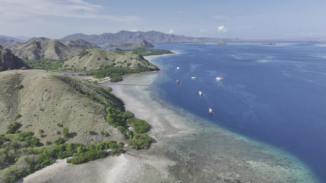 Aerial view of Coastal scenery of East Nusa Tenggara Islands, Komodo, Indonesia
