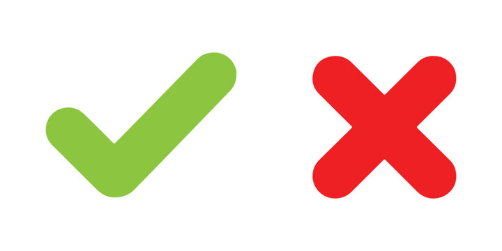 Large green check mark and red cross sign icons for clear visual confirmation or rejection in web designs.
