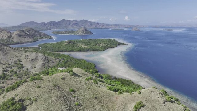 Aerial view of Coastal scenery of East Nusa Tenggara Islands, Komodo, Indonesia