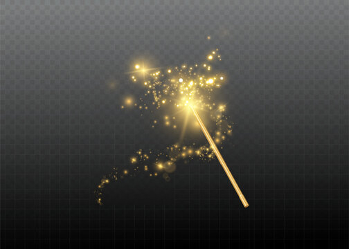Vector illustration of magic wand. Isolated on black transparent background