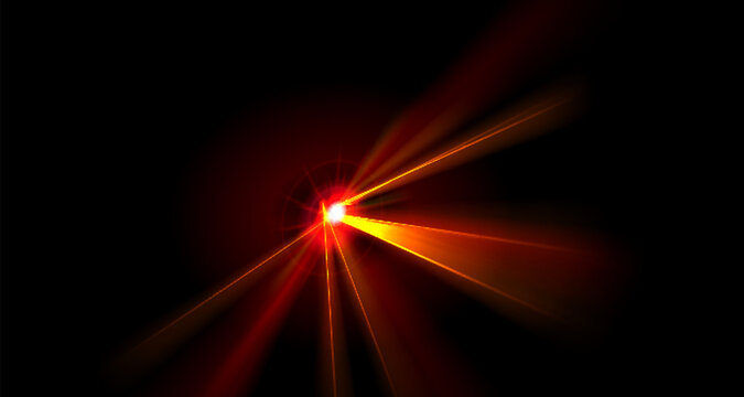 Neon laser light beam isolated on transparent background png with glowing starburst and sparkle, bright red light ray effect, futuristic technology energy beam