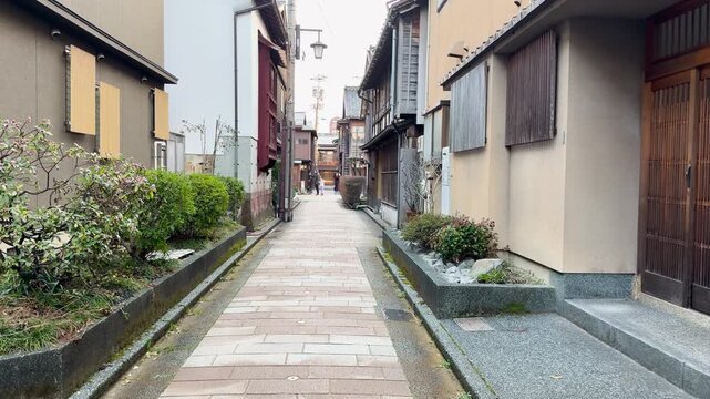 Traditional Japanese Alleyway with Stone Pavement in Kanazawa