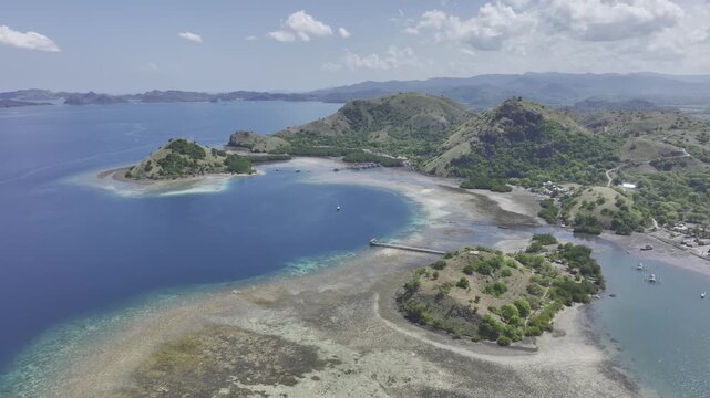 Aerial view of the natural scenery of the coral atoll of Kelor Island in the East Nusa Tenggara Islands, Indonesia