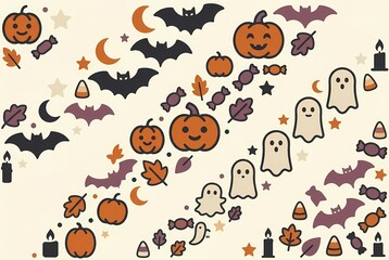 Obraz premium Halloween Pumpkin, Ghost, Bat, and Candy Pattern
