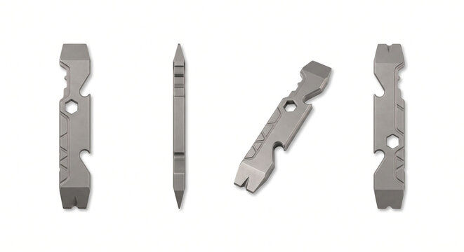 Titanium Alloy EDC Pocket Pry Bar Multi-Tool Multi-Angle 4 Views on White