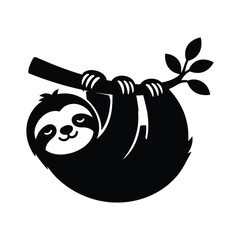 Fototapeta premium Hanging sloth illustration black and white graphic design