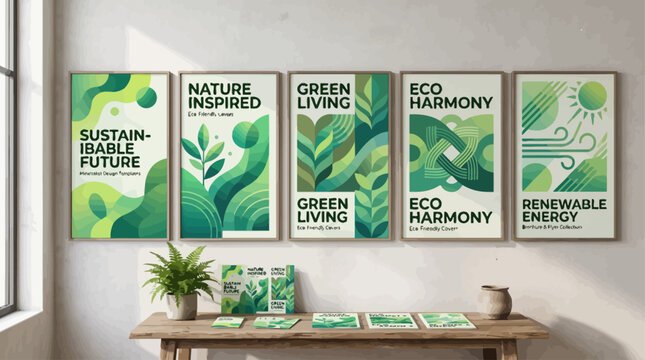 Minimal Green Abstract Design Poster Mockup Set