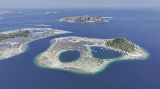 Aerial view of the natural scenery of the coral atolls in East Nusa Tenggara, Komodo, Indonesia