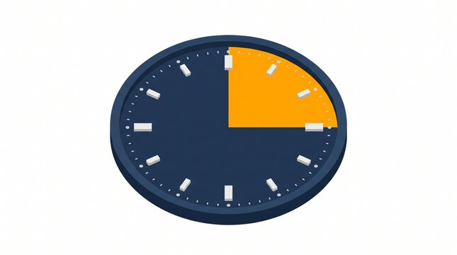 Wall clock with highlighted quarter hour section vector illustration isolated on white background