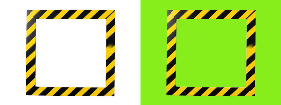 Square caution warning frame with black and yellow stripes