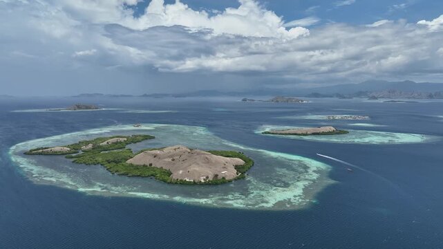 Aerial view of the natural scenery of the coastline of Sebayur Island, East Nusa Tenggara Province, Indonesia