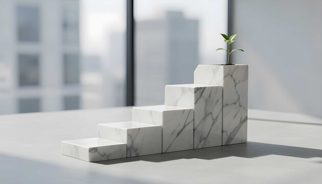 Marble stairs with growing plant symbol of success