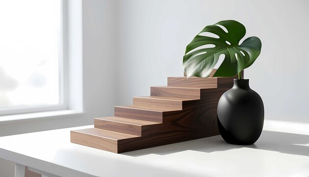 Growth and progress symbolized by elegant wooden steps
