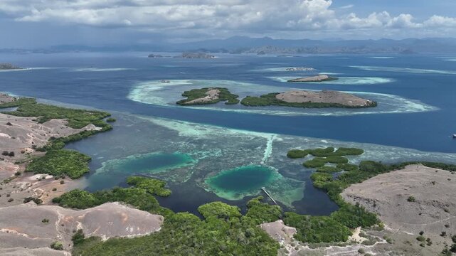 Aerial view of the natural scenery of the coastline of Sebayur Island, East Nusa Tenggara Province, Indonesia