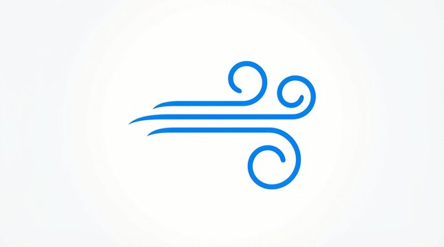 Stylized blue wind icon featuring minimalist curved lines creating a dynamic movement effect isolated on a plain white background for modern weather and climate design