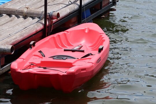 red and white boats