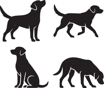 dog labrador retriever silhouettes set different active poses art vector illustration