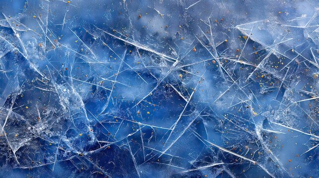 Abstract Aesthetic Background of Cracked Ice with Shimmering Blue and Frosty Texture, Modern Art in Cool Tones