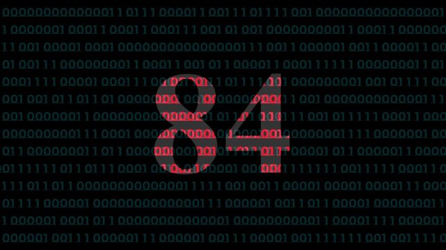 Digital countdown number 84 on binary code background, cyber security and data processing concept eighty-four