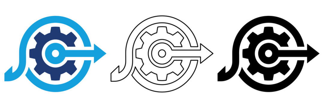 Multicolor Process Optimization Icon Set with Filled and Outline Styles for Workflow Automation System Management Operational Efficiency and Continuous Improvement Isolated on Transparent Background