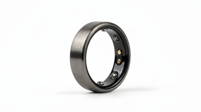 Brushed metal ring with inner black housing and embedded sensors