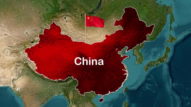 China Map Zoom In to Beijing Capital with Flag 3D Animation