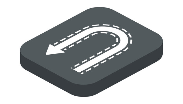 Isometric grey road sign icon displaying a white curved arrow representing a mandatory u-turn direction on the highway.