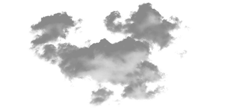 Fragmented cumulus cloud group isolated on a white background with fluffy cloud weather element floating vapor atmospheric cloud natural sky meteorology isolated
