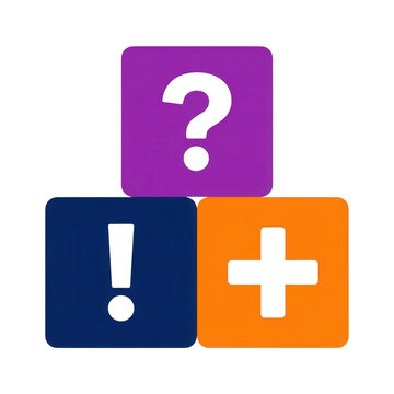 Ic&ocirc;nes de blocs color&eacute;s avec point d'interrogation, exclamation et plus