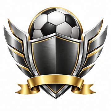 Premium Metallic Soccer Shield Logo with Gold and Silver Wings