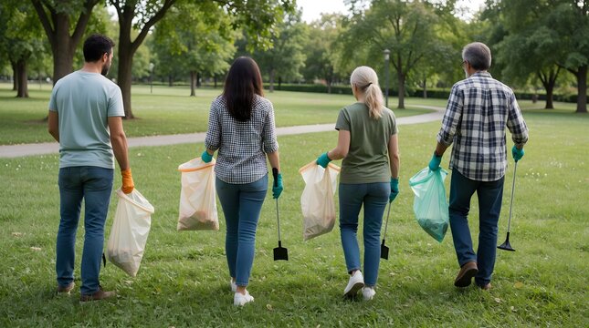 people collecting waste in park for community environmental cleanup
