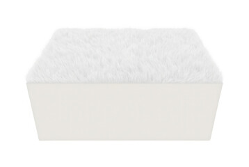 Pouf carré blanc en fausse fourrure isolé sur fond blanc