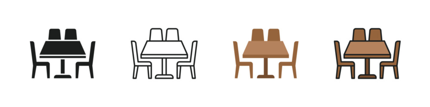 Dining table and chairs icon set