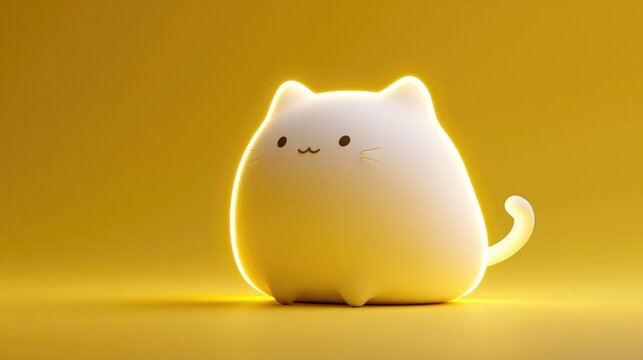 Growth and continuous learning with cute chubby cat character glowing on yellow background