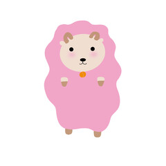 Cute Pink Fluffy Sheep Character Vector Illustration for Kids Mascot and Lamb Icon © ulililirik
