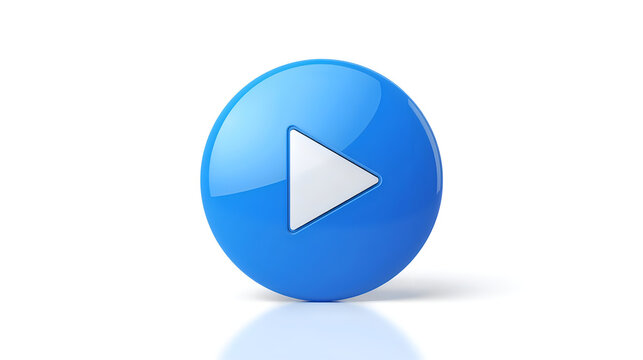 Glossy blue play button icon with white arrow for digital media and video interface design