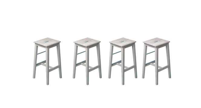 Four Modern Wooden Bar Stools Isolated on Transparent Background