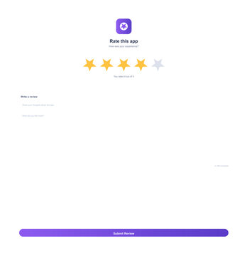 Customer feedback screen UI layout with star rating and submit button