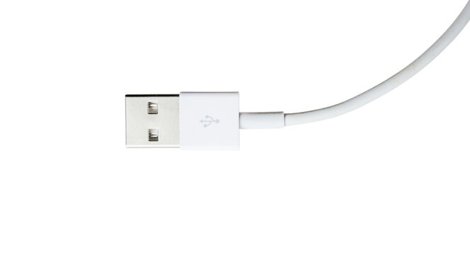 White USB Type-A Connector Cable Plug Isolated on Transparent Background