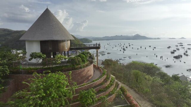 Aerial view of the observation deck in Komodo Labuan Bajo city, Indonesia