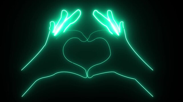 Neon tow hands in the from of a heart neon line animation love sing hand drawing animation HD video. connection, gesture, love, hand, valentine
