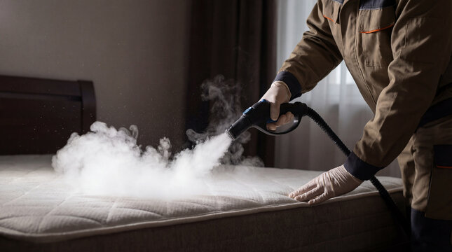 Bed mattress steam cleaning pest control worker indoor hygiene sanitation disinfection